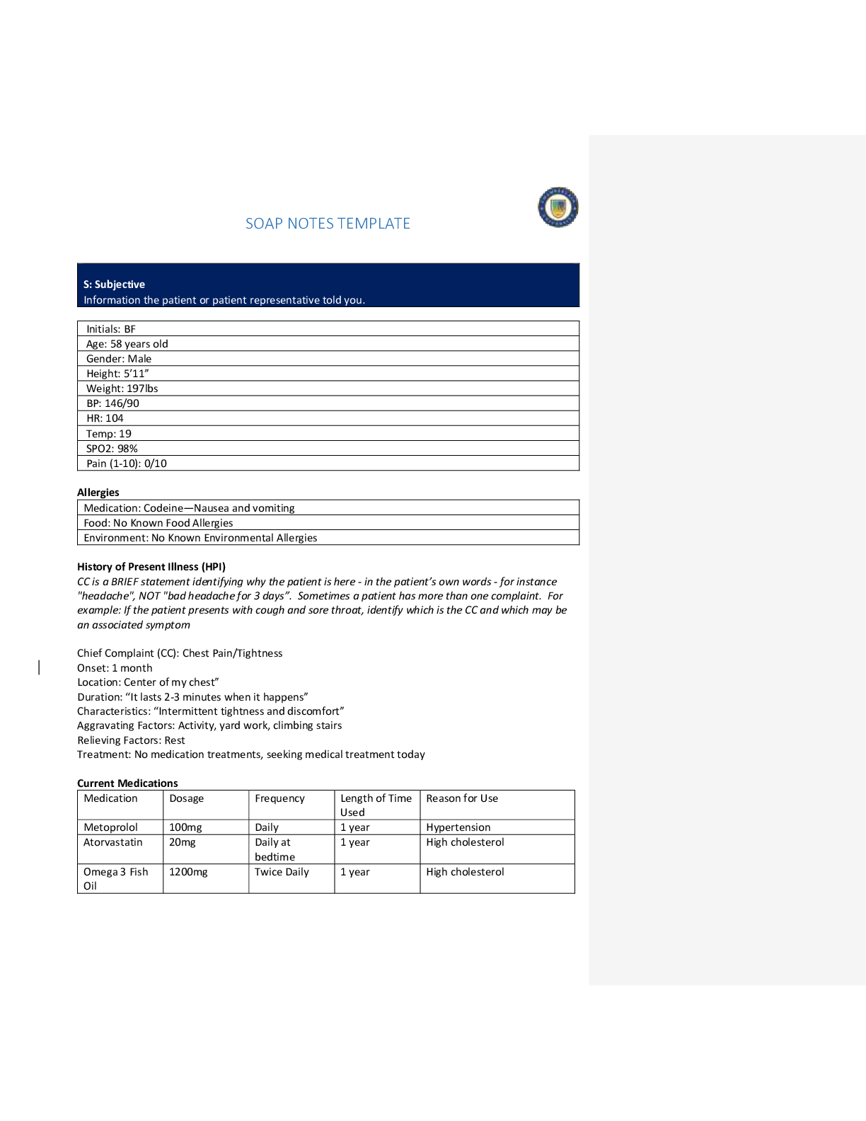 Preview image for NR 509 Week 4 Cardiovascular SOAP Note